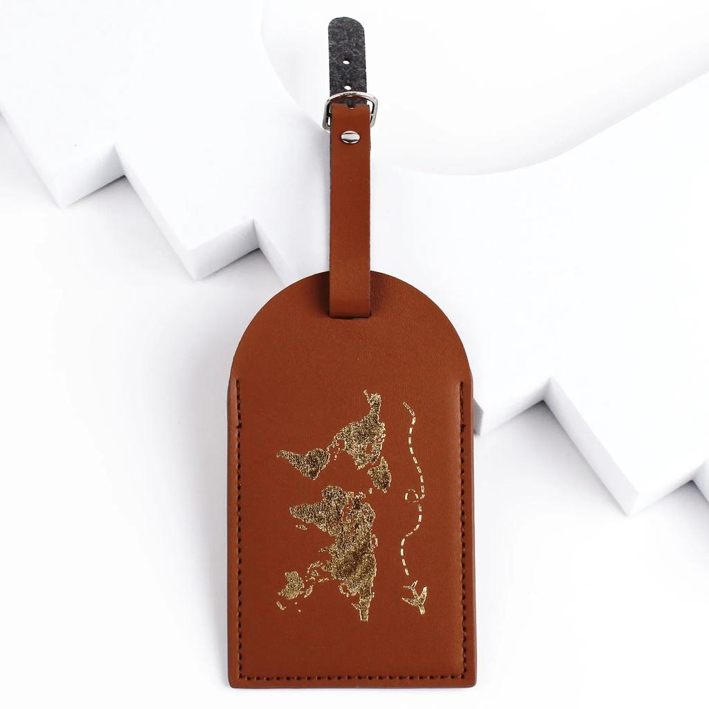 PU Leather Map Pattern Luggage Tags Men Women Baggage Name Tags Suitcase Address Label Holder Travel Tag Travel Accessories