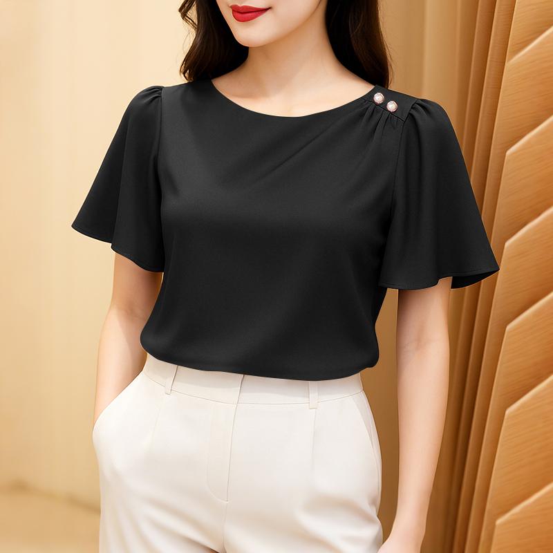 ZANZEA Women Casual Round Neck Summer Short Sleeve Plain Blouse