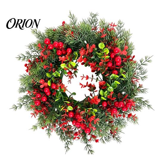 Weatherproof Winter Wreath for Porch Christmas with Red Berries Eucalyptus Pinecones, Artificial Front Door Natural Look Greenery Hanging Garland