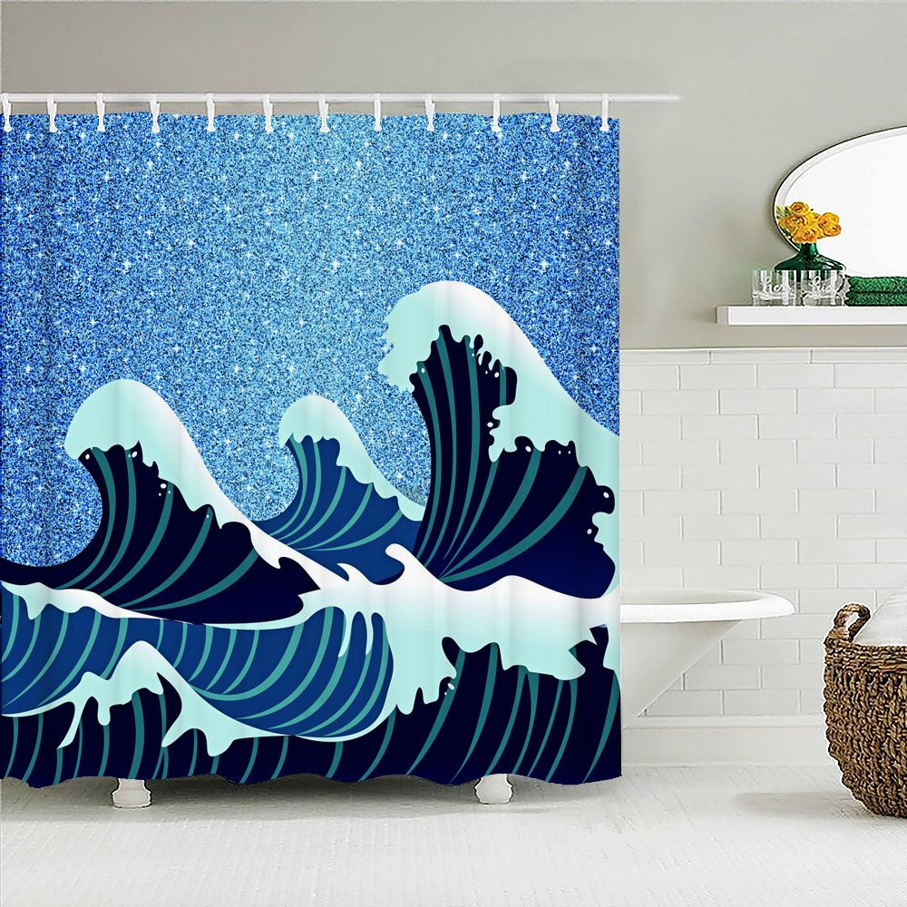 Classic Creativity Waves Spray Bath Curtain Waterproof Fabric Japanese style Shower Curtains Bathroom Bathtub Screen With Hooks