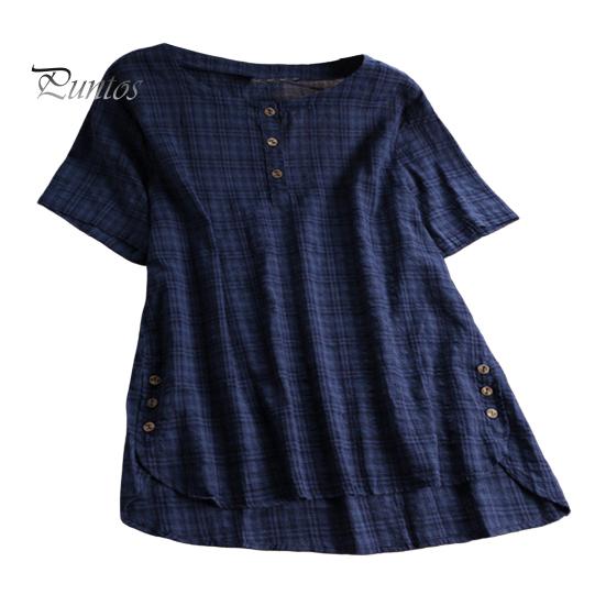 

Женские летние топы с короткими рукавами и круглым вырезом, свободная футболка с пуговицами и вырезом, неровный подол, однотонная тонкая футболка 3XL синий