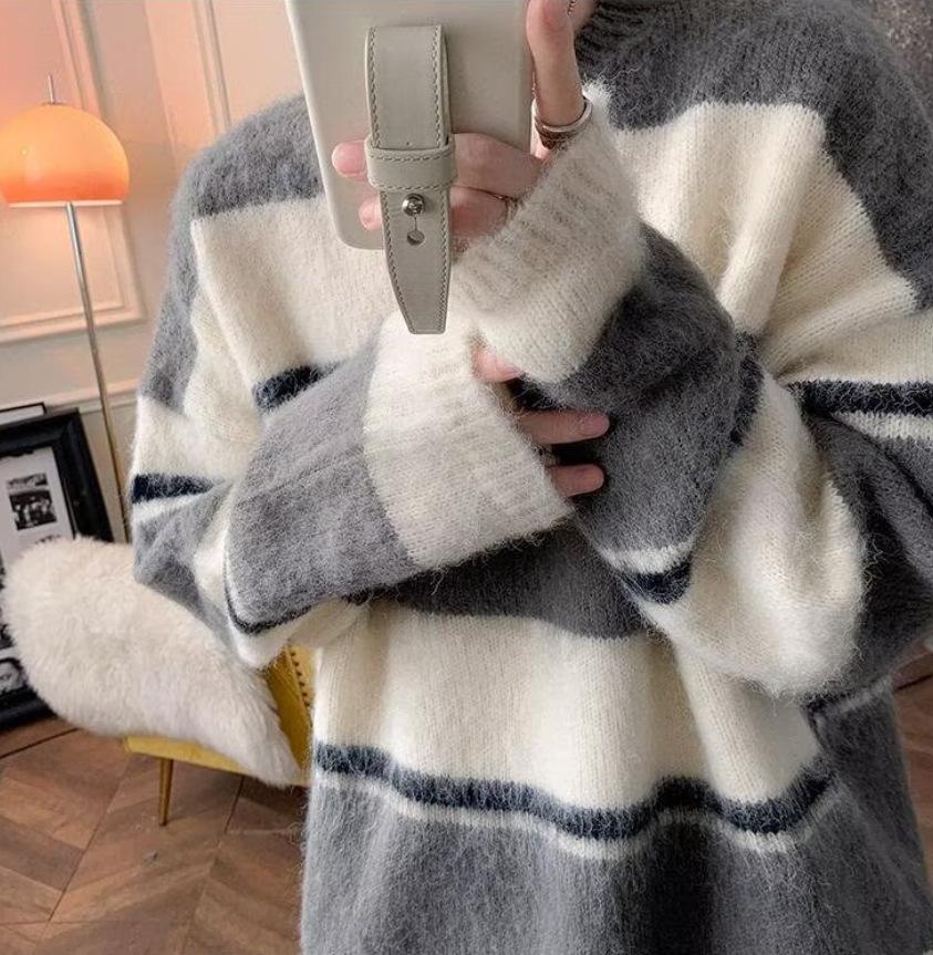 Stylish Men s Harajuku Thick-Knit Deer Hair Sweater Medium