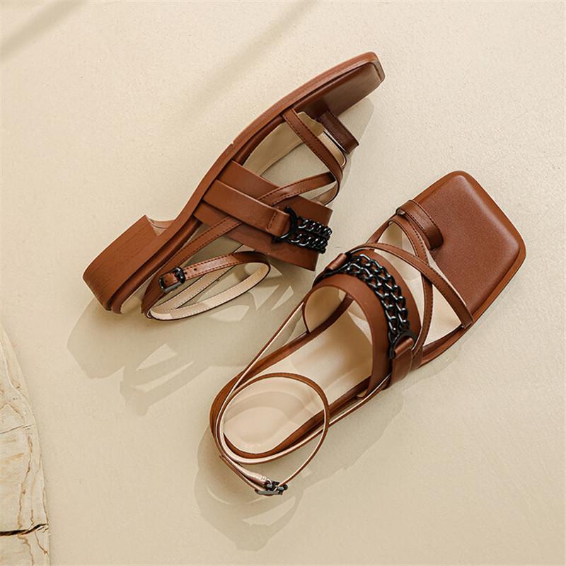 Fashion New Summer Sandals Square Toe Chunky Heels Fashion Sandals Shoes for Women Zapatos Mujer Retro Gladiator Shoes Low Heel Sandals