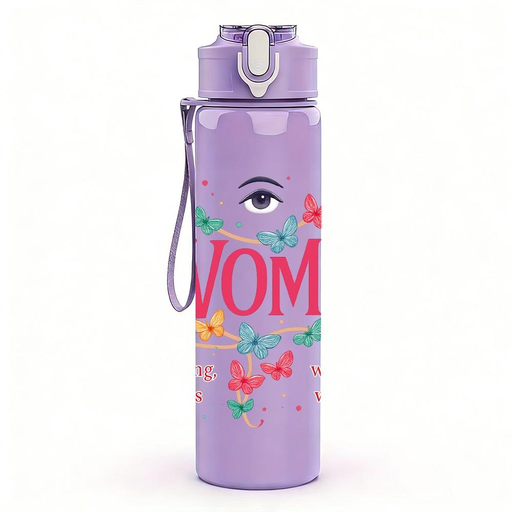 1PC Womb Butterfly Letter Print 750ml Color Plastic Sports Water Bottle Leakproof Flip Straw Lid Suitable for Sports Office Home Use