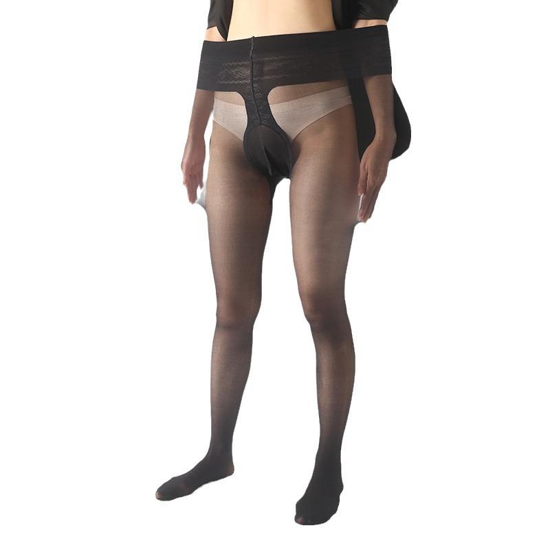 Plus Size Men'S Penis Sleeve Peach Buttocks 2100Kg Ultra-Thin Stockings Anti-Snag Sheer Sexy Invisible 5D Bare Leg Stockings