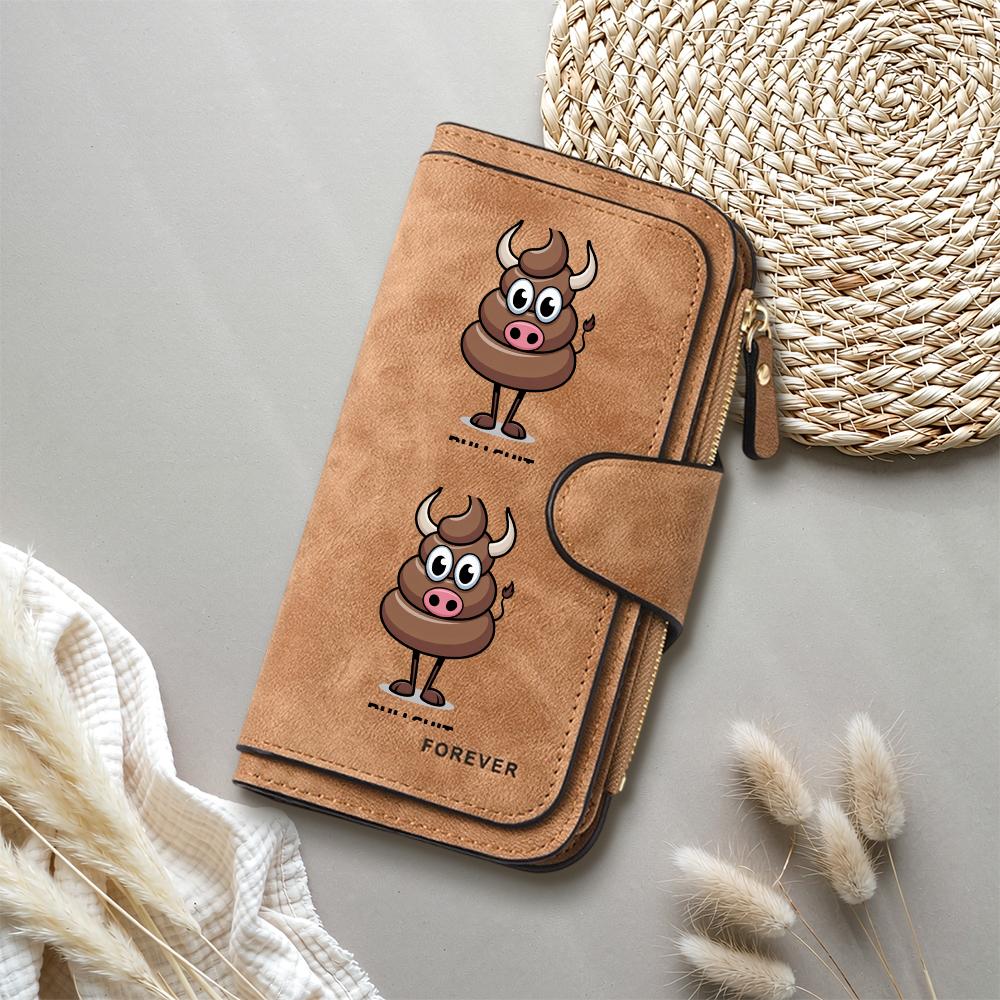 Cute Cow Pattern Long Wallet Fashion Portable Multifunctional Card Holder for Daily Use