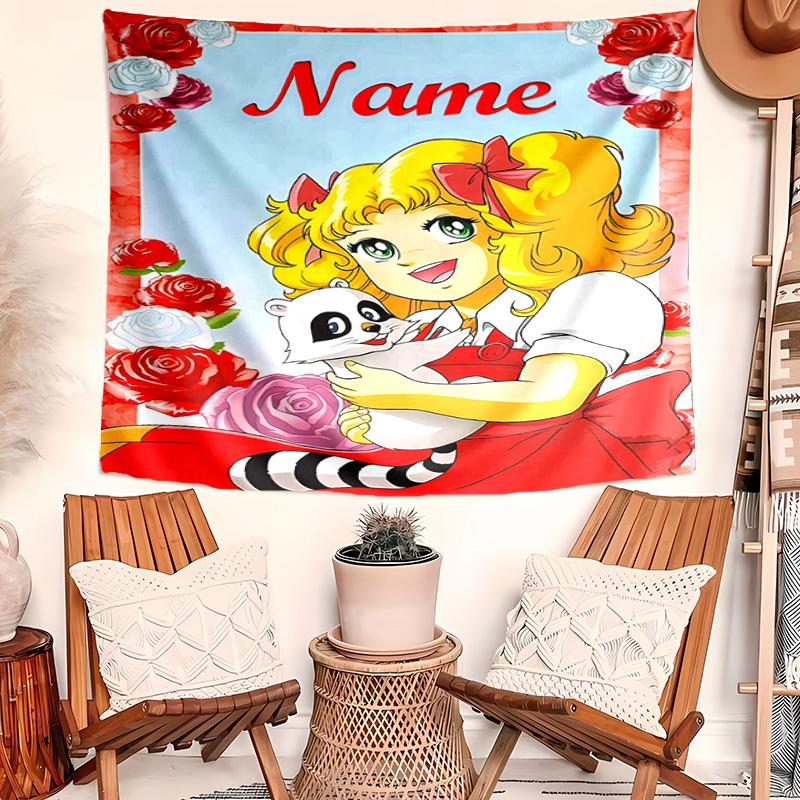 Personalized Candy Candy Background Tapestry,Custom Name Birthday Party,Multifunctional Wall Decoration for Home Decor,Various Occasions