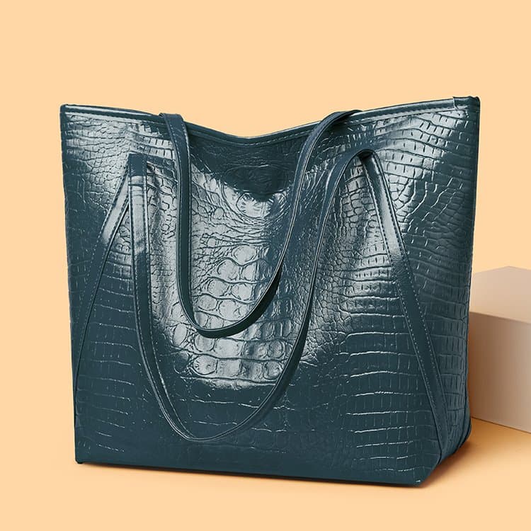Duża torba shopper damska na ramię z nadrukiem krokodyla