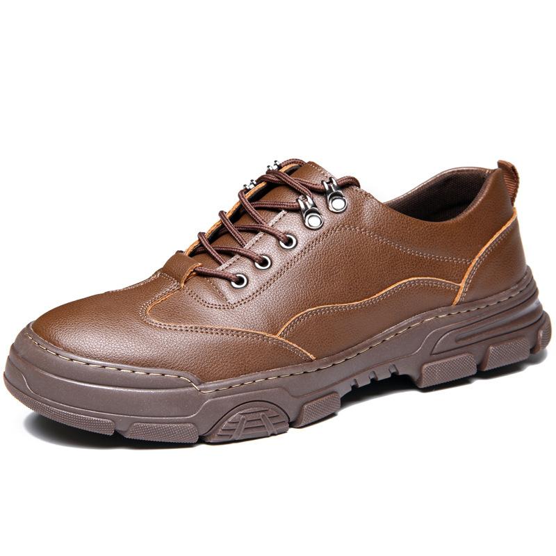 Genuine Leather Big-toe Leather Shoes Men's British Casual Shoes Lace-up Thick-soled Men's Shoes Trendy Martin Shoes Low-top Tooling Shoes