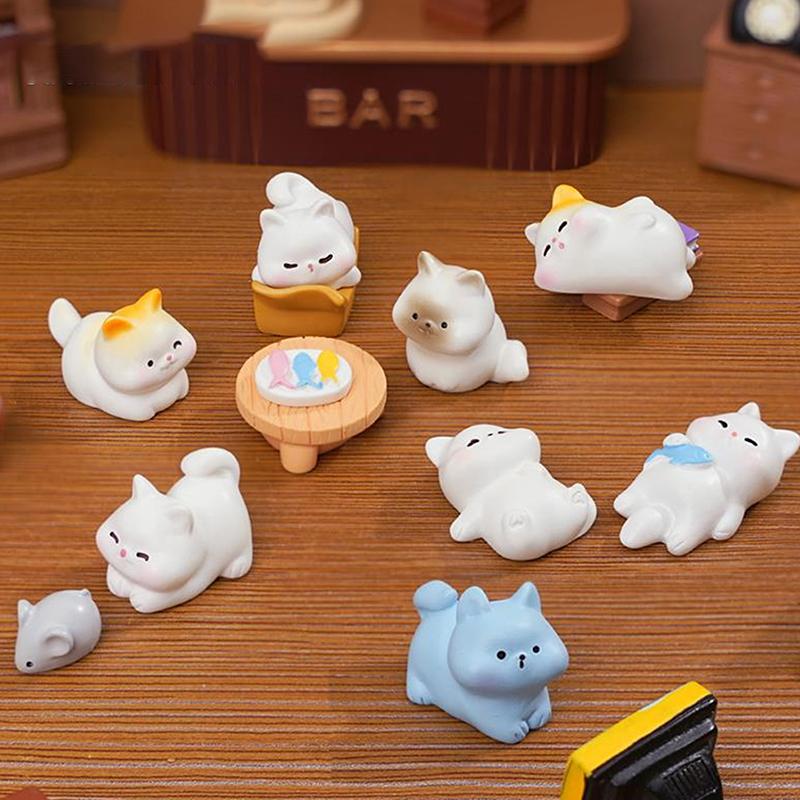 5Pcs/Bag Cute Kitten Cat Doll Car Resin Ornaments Micro Landscape Ornaments Desktop Home Decoration Dollhouse Toy Accessory Gift