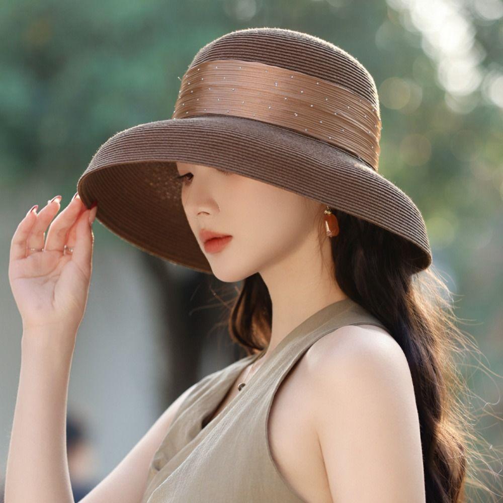 Boho Lafite Straw Hat Polka Dot Women's Sun Hats Casual Beach Hat  Summer