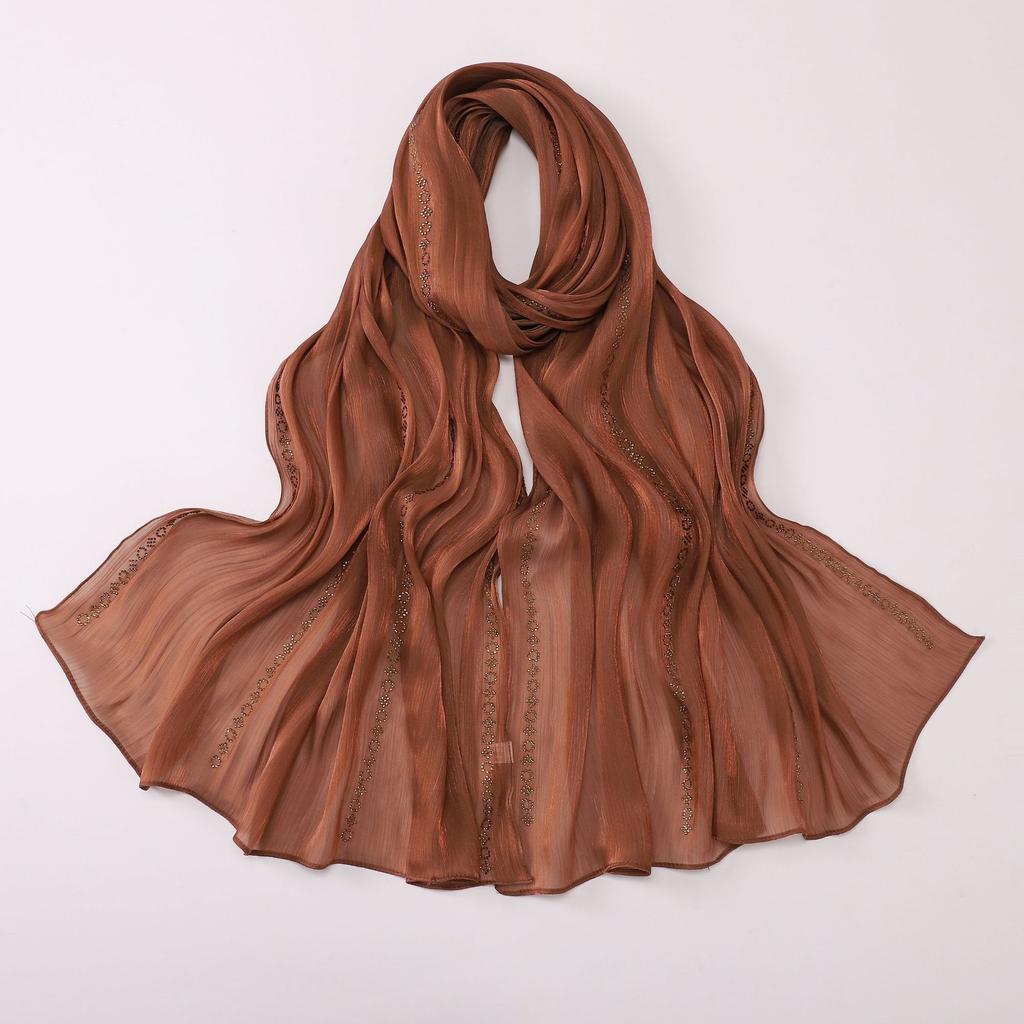 Shimmer Silk Hijab Scarf For Women Crinkle Hijabs  Diamond Luxury Medine Silk Veil Muslim Women Shiny Shawl Turban Bandana