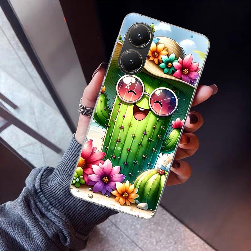 Cartoon Plant Cactus Phone Case For Xiaomi Poco X7 X6 X5 Pro F7 Ultra Redmi 15C 15 13 13C 12 12C 10 10A 10C 9 9A 9C 9T Shell Poc