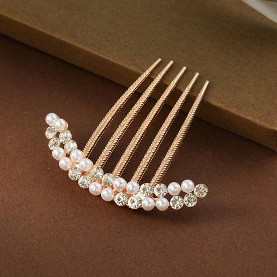 Elegant Faux Pearls Rhinestone Hair Comb Simple Women Bride Golden Simple Decor Hair Stick Wedding Birthday Hair Accessories