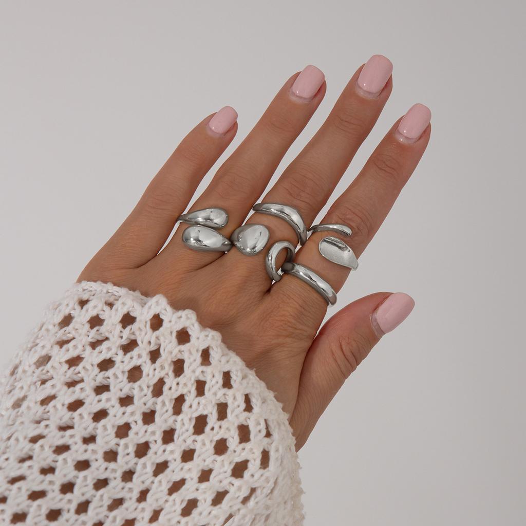 Wind Metal Texture Water Drop Hug Ring Set, Fashionable Geometric Smooth Surface Open Ring Woman