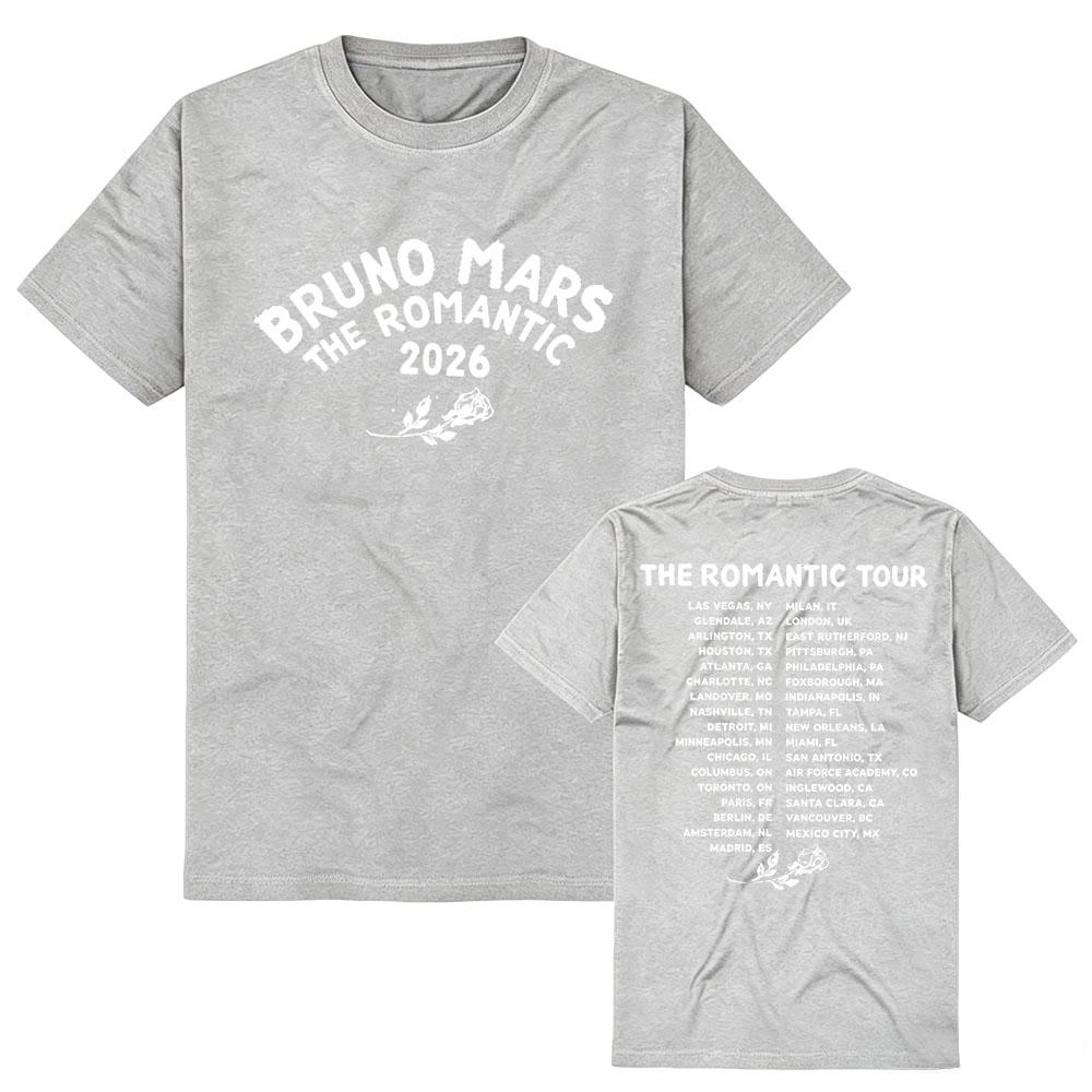 BRUNO MARS The Romantic Tour Tees Short Sleeve Cotton Tees Summer Female Tshirts Unisex Streetwear Casual Graphic Print T Shirt