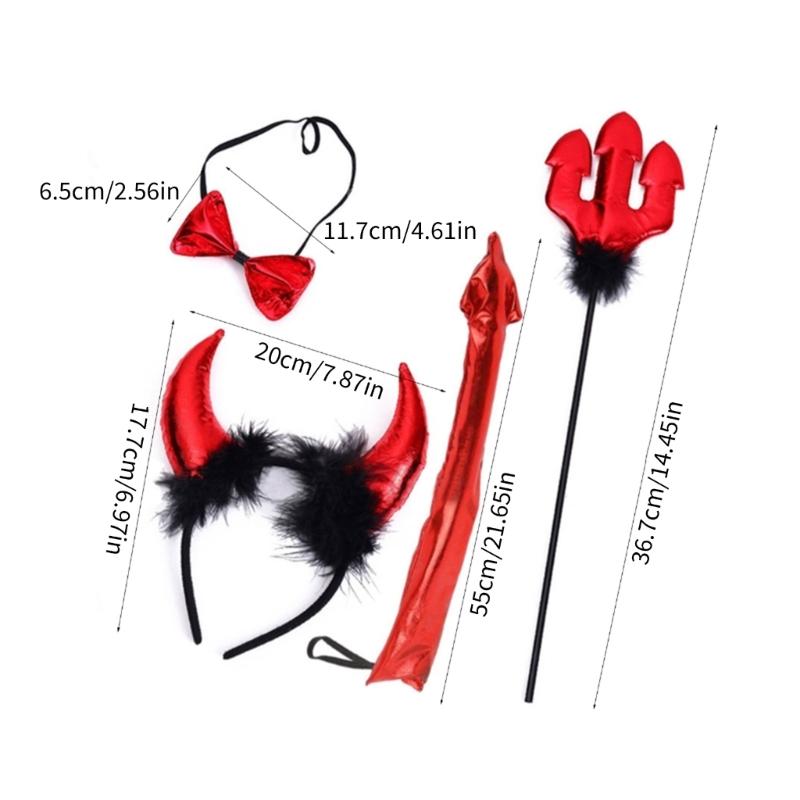 Cartoon Devil Horn Shape Hair Hoop Plush Carnivals Party Headpiece Colorful Cosplay Party Tail&Bowties Props Unisex