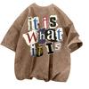 Washed Retro Cotton 230Gmen'S Graphic Tees Funny Letter Printing Vintage