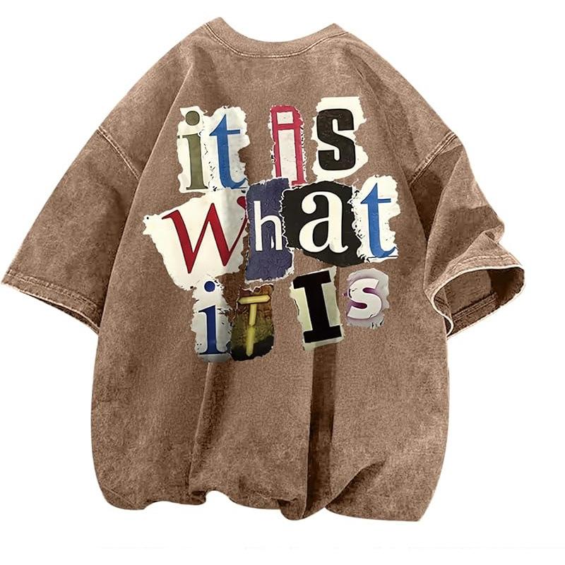 Washed Retro Cotton 230Gmen'S Graphic Tees Funny Letter Printing Vintage