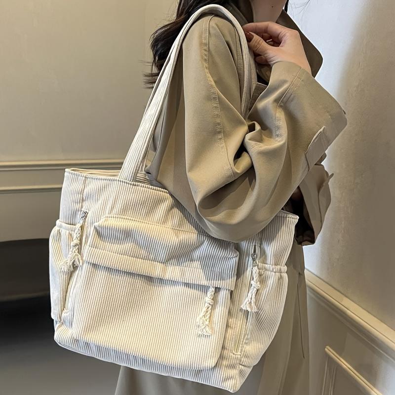 

New Corduroy Multi-pocket Shoulder Bag off білий колір