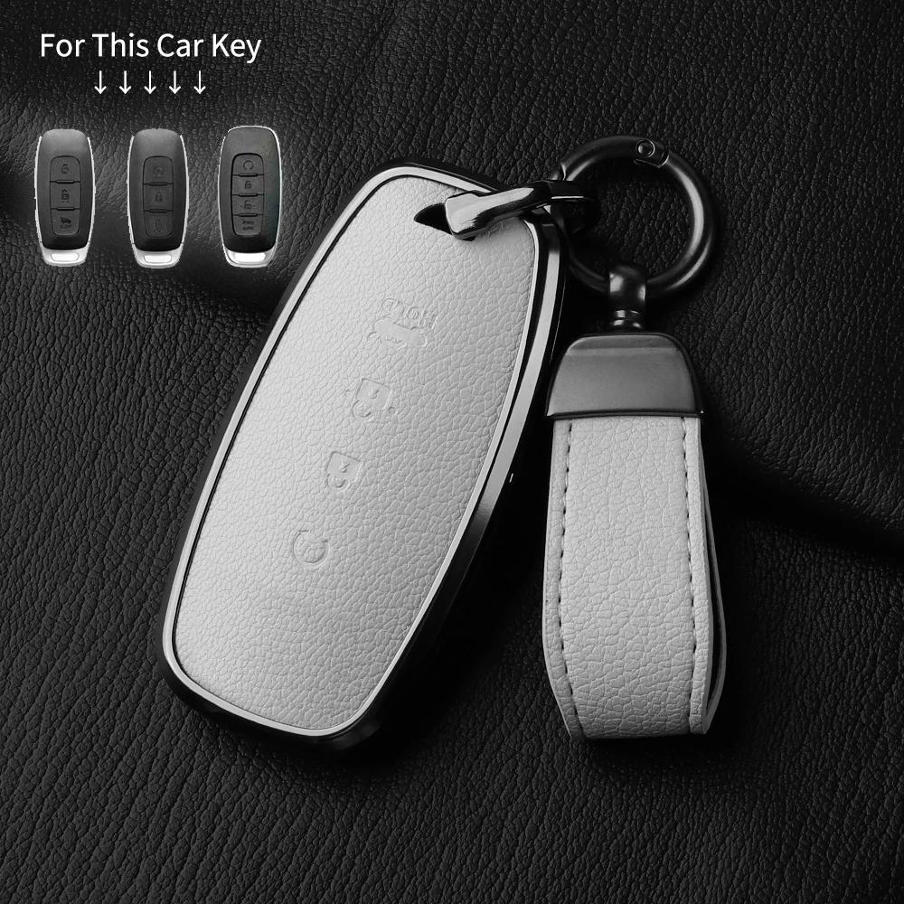 yxkpz10 4 Button Aluminum Alloy Goatskin Car Key Case Cover For Nissan X-trail T33 Qashqai J12 Teana 2022 2023 Car keychain Accessories