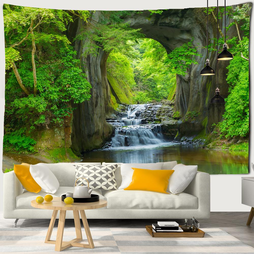 3D Print Tapestry Wall Hanging Waterfall Landscape Tapestry Beautiful Forest Stream Wall Carpet Beach Towel Home Decor Tapestry