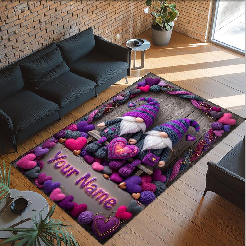 Gnome Theme Crystal Velvet Rug Personalized Custom Name Text Soft Floor Mat Home Decor