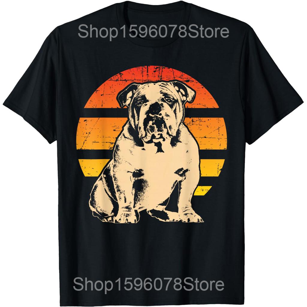 English Bulldog Moon Howling T Shirts Men Women Pure Cotton Humor Streetwear Tee Shirt Short Sleeve Unisex Loose Clothing