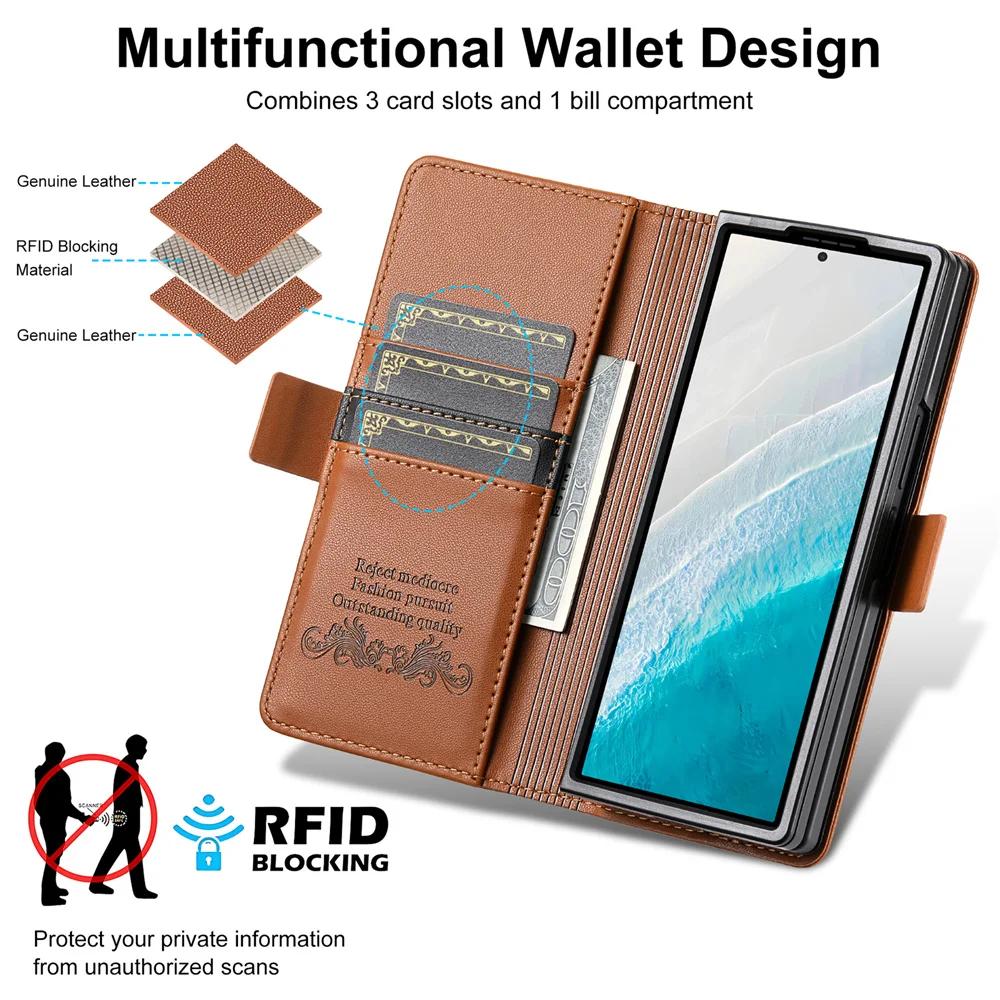 Luxury Leather RFID Wallet Cards Solt Phone Case for Samsung Galaxy Z Fold 7 6 5 4 3 Fold6 Fold7 Flip Magnetic Protective Cover