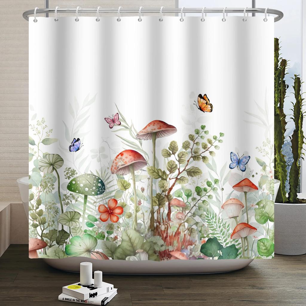 Floral Duschvorhang für Badezimmer Vintage Blume Schmetterling Wasserdichter Stoff Boho Badewanne Badezimmervorhang Mit Haken 180x240