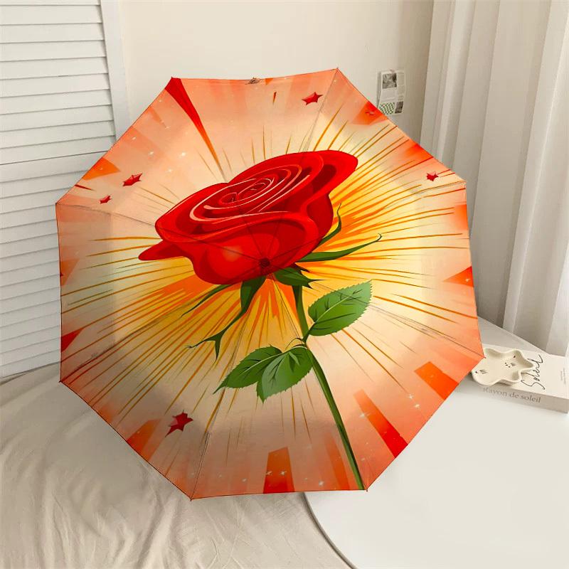 

1pc rose star Automatic Open/Close Umbrella Compact Folding Umbrella with 8-Rib Shaft for Women/Men, Elegant Birthday1260S