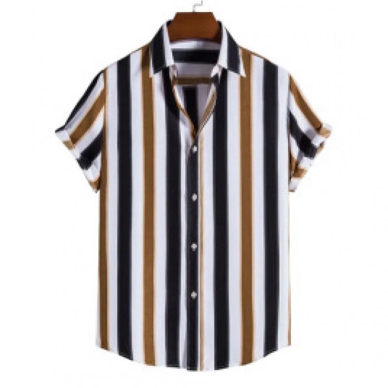 Summer new men's top striped D print men's cardigan lapel