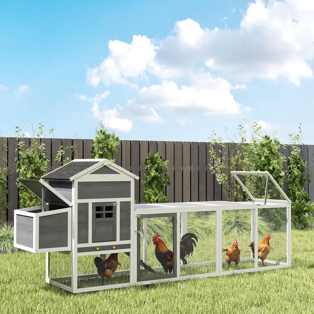 Chicken Coop, Outdoor Wooden, Removable Nesting Tray, Solid Wood, 297.5 x 68 x 118 cm, White
