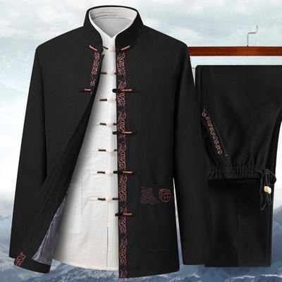 Chinese Traditional Men Tang Suit Tops Pants Hanfu Oriental Embroidery Clothing Sets Casual Kung Fu Tai Chi Uniform