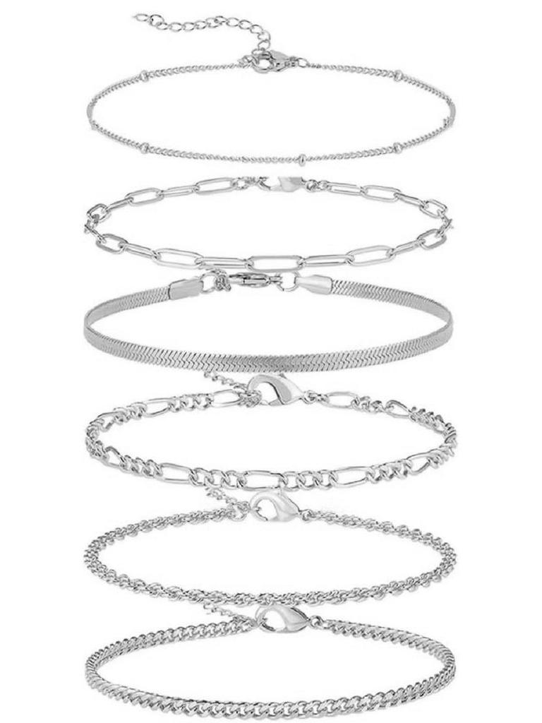 European & American Retro Cuban Link Anklet Set - 5 Pieces