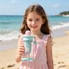 500ML Large Capacity Cartoon Water Bottle with Straw Heat-Resistant Leakproof Transparent