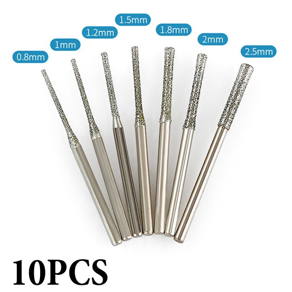 10PCS 0.8-2.5mm Emery Drill Bits 2.35mm  Diamond Sand Drilling Extended Drill Bit Hardware Power Tool Accessories