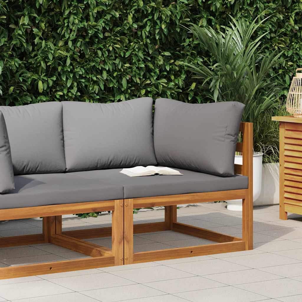 Modular Corner Sofa with Dark Grey Cushions Solid Acacia Wood