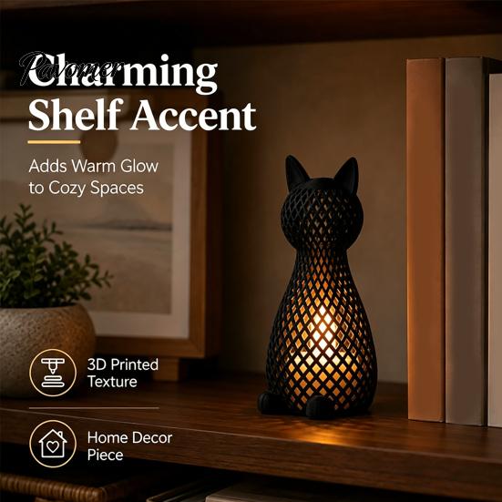 Modern Animal Light Hollow Mesh Cat Table Lamp, 3D Printed Kitten Night Light, Nursery Bedside Desk Lamp for Bedroom Living Room Home Decor