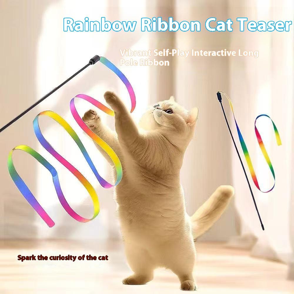 Double-sided rainbow gradual change color teasing cat stick cat toy long pole biting cat Internet celebrity pet toy teasing cat stick artifact