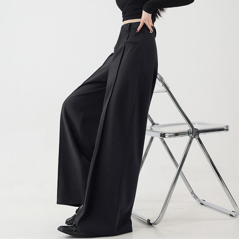 High-Quality Wool Blend High-Waisted Wide-Leg Slimming Pants for Autumn/Winter