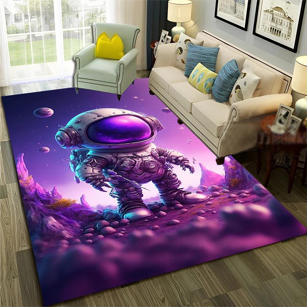 Astronaut Outer Space Planet Cartoon Carpet Rug for Home Living Room Bedroom Sofa Doormat Decor,Kid Area Rug Non-slip Floor Mat