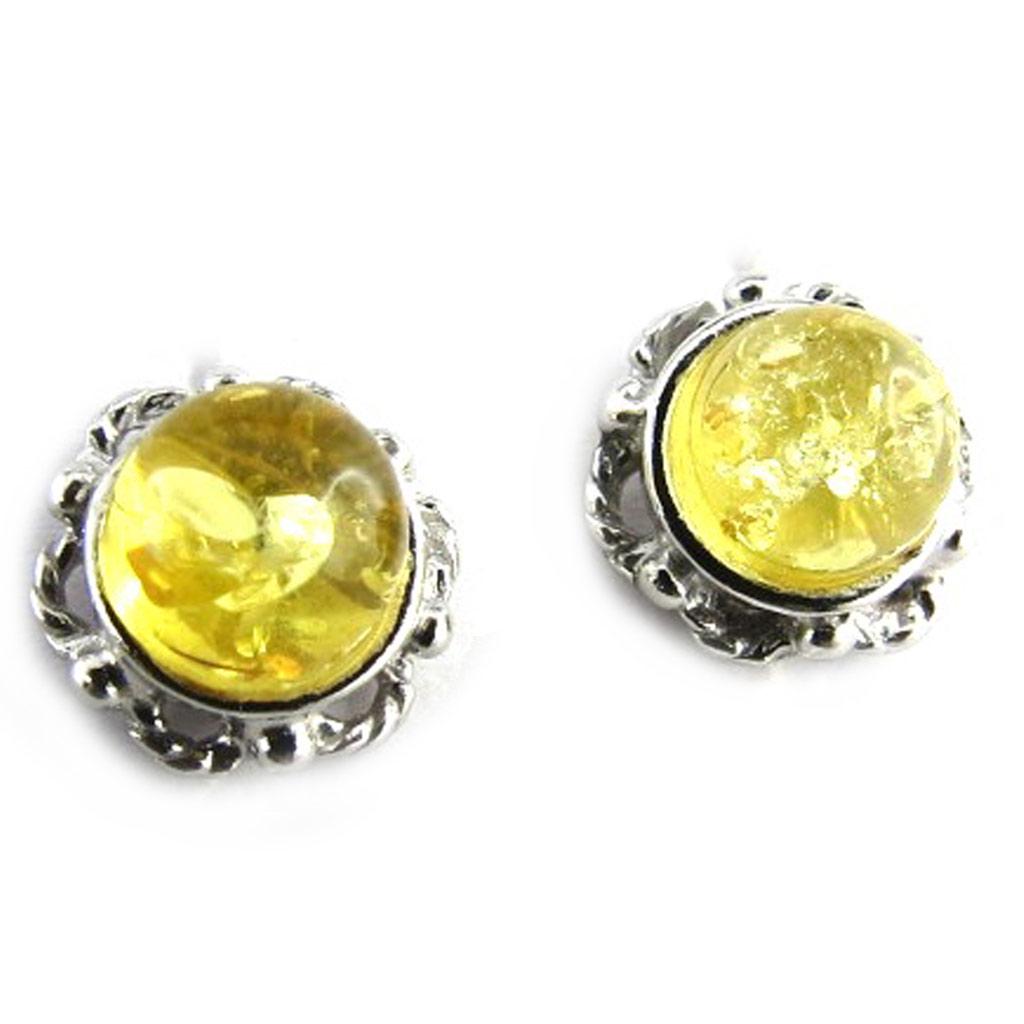 Les Trésors De Lily [N1984] - Honey Amber 'Inspiration' Silver Earrings (rhodium-plated) - 8 Mm