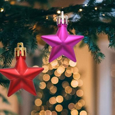 12Pcs/Box Five-pointed Star Christmas Tree Ornament Plastic DIY Crafts Painted Christmas Gifts Boxes Pendant Hanging Ornament