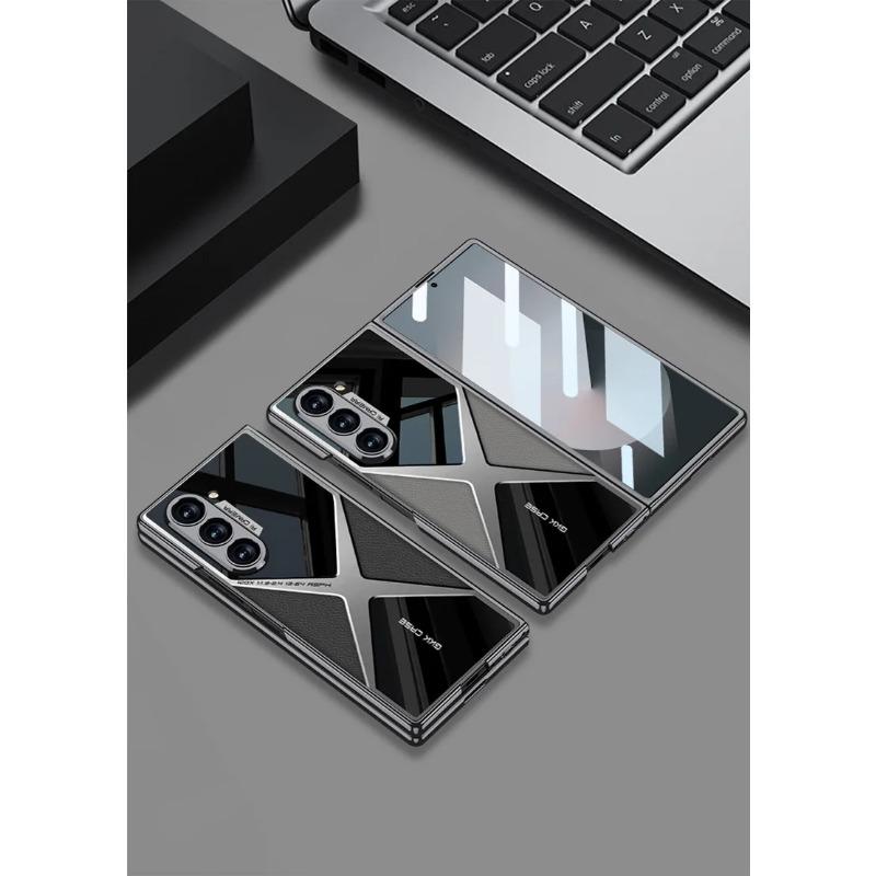 Electroplated Leather Phone Case for Samsung Galaxy Z Fold 6 5 4 3 Fold6 Fold5 Fold4 Fold3 5G Hard Shell Protective Film Cover