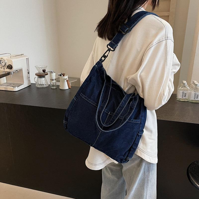 Female College Student Class Commute Tote Bag Retro Lazy Style Denim Bag Niche Casual Fashion Shoulder Messenger Bag