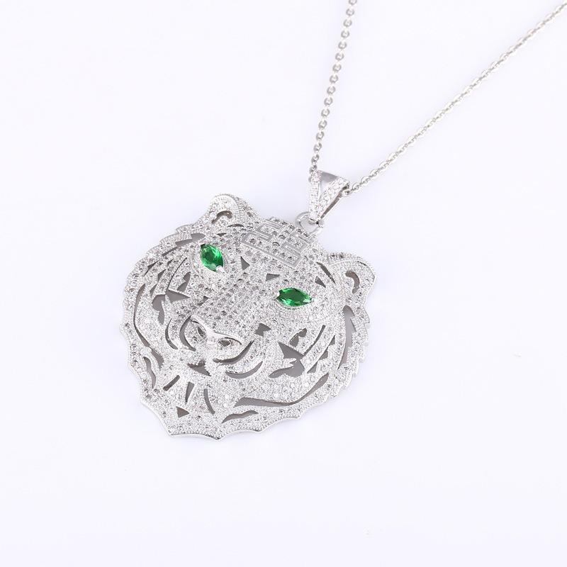 European and American Diamond Tiger Head Pendant Rose Gold Tri Color Korean Alloy Necklace