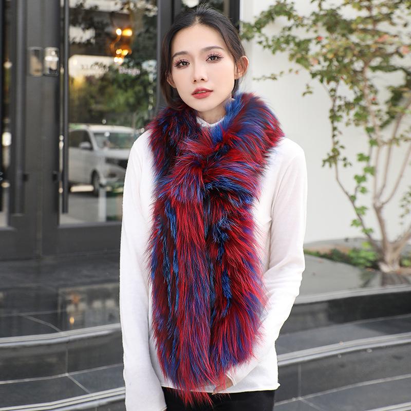Women's Winter Color Block Fox Fur Scarf - Long, Korean Style, Versatile, Warm, Double-Sided Neck Warmer, Ideal Gift