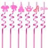 Pink Birthday Party Straw Party Decoration Household Reusable Children Cartoon High Aesthetic Plastic with Diverse Curved Straws