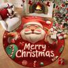 Christmas Joyful Santa Claus Gift Boxes Carpet Mat Round Red Candy Canes Rug Festive Non-slip Home Decoration for Living Room